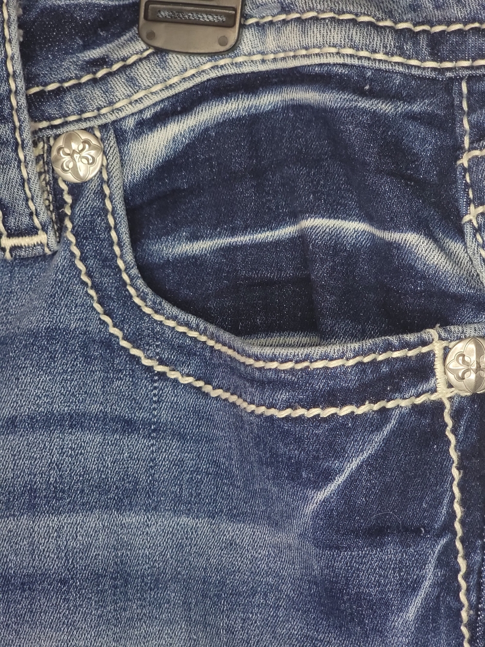Miss Me Western Bootcut Jeans Size 31 Embroidered Cow Skull Stretch Bling - Picture 11 of 15